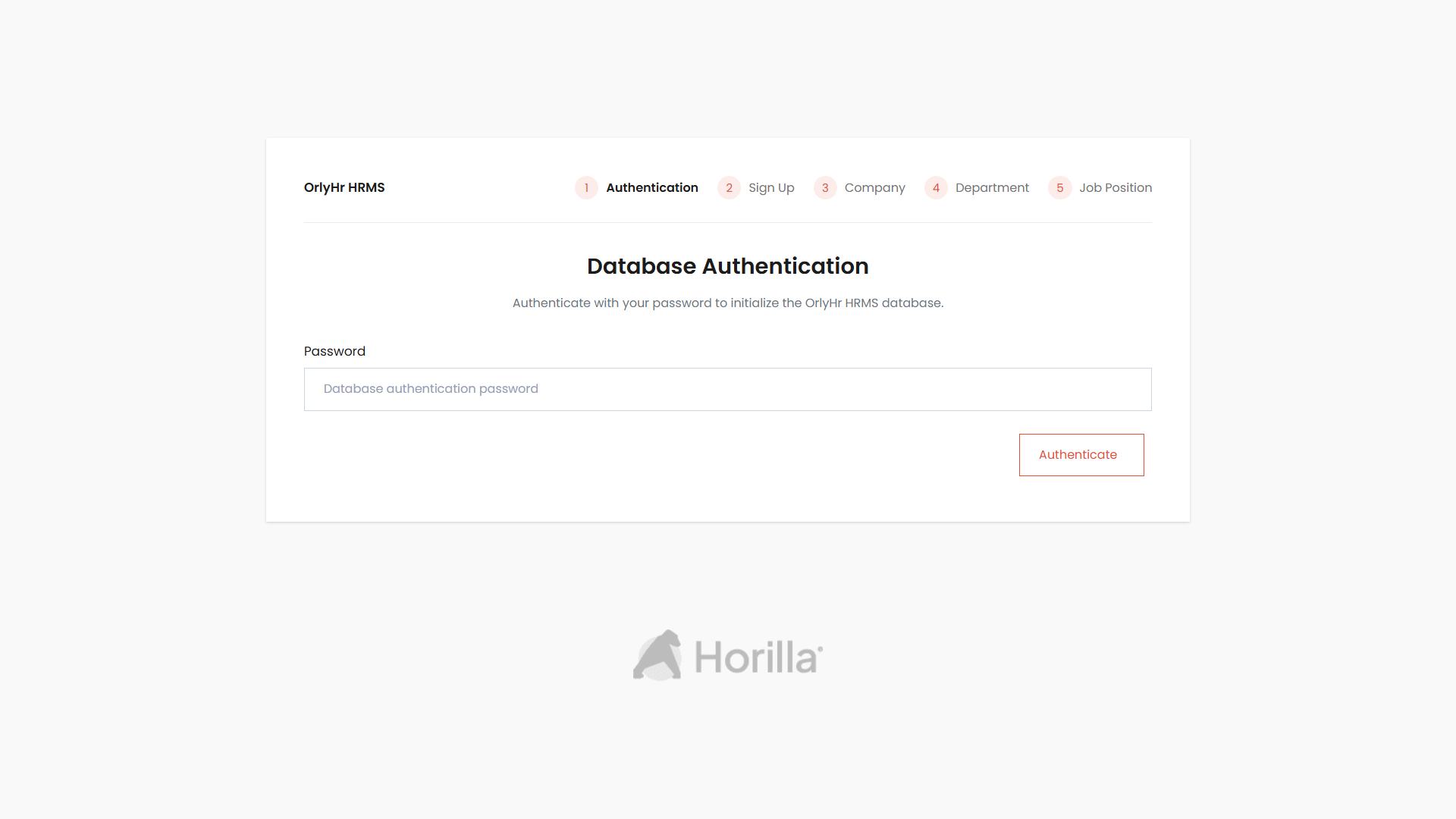 Database Authentication step — Initialize Database flow, multi-step wizard